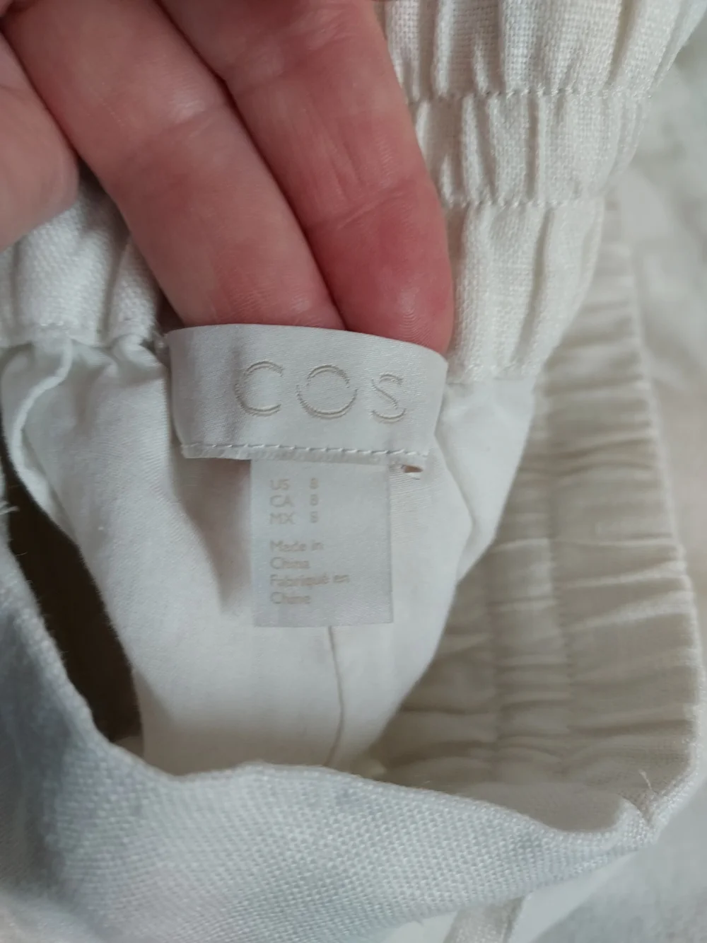 COS White Linen Pants Relaxed Fit Drawstring Elastic Waistband Sz 8 Medium